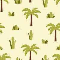 Palm trees seamless pattern. Flat print on green background. vector