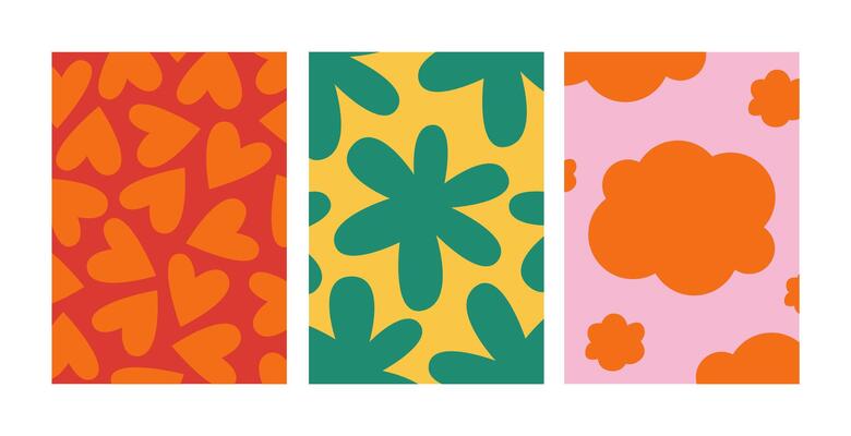 Collection of backgrounds with simple and fun patterns. Abstract colorful backgrounds for cards, posters, covers, banners or branding.