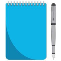 Notebook and ink pen illustration, spiral bound paper notepad business or school note taking isolated element vector