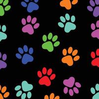 Colorful Paw Prints Pattern On Black background vector
