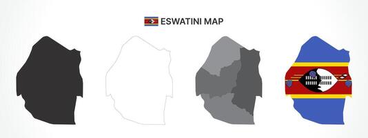 Detailed Eswatini Map Collection with Outline, Silhouette, Regions, and Flag Overlay Variations vector