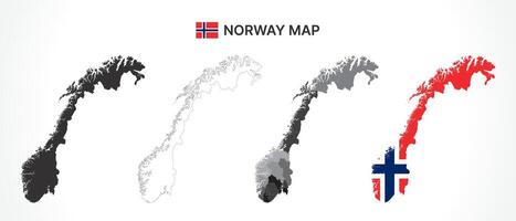 Detailed Norway Map Collection with Outline, Silhouette, Counties, and Flag Overlay Variations vector