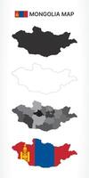 Detailed Mongolia Map Collection with Outline, Silhouette, Provinces, and Flag Overlay Variations vector