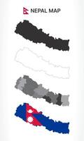 Detailed Nepal Map Collection with Outline, Silhouette, Provinces, and Flag Overlay Variations vector