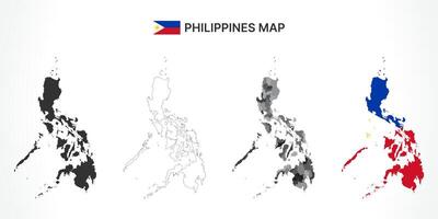 Detailed Philippines Map Collection with Outline, Silhouette, Regions, and Flag Overlay Variations vector