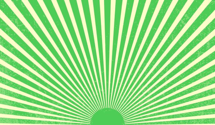 Retro Green Sunburst Background with Radiating Stripes and Grunge Texture for Vintage Design Projects