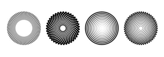 Set of point concentric shapes. Circular halftone elements . halftone patterns, radio waves, sound ripple circles for banners, templates. vector
