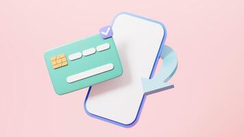 Cartoon bankcard and cellphone, mobile banking service, 3d rendering. video