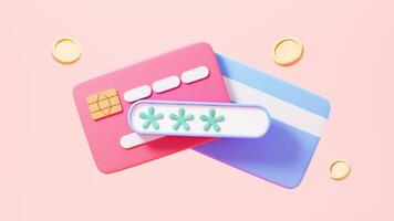 Cartoon bank card and information encryption concepts, 3d rendering. video
