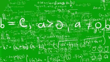 Math formula animation in green screen background, animated camera passing math and physics formulas suitable for footage about, ideas, thinking hard, studying, and school video