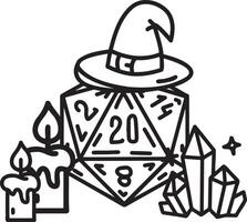 Fantasy tabletop illustration in retro style. D20 dice for dnd board game. vector
