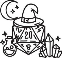 Dice board game character. 20-sided tabletop icon, cartoon style on white background vector