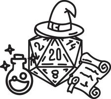 DND Dice Rpg board game character. Fantasy wargame. 20-sided tabletop icon, cartoon style on white background vector
