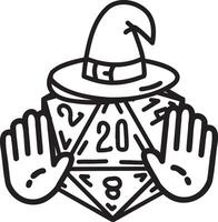 DND Dice Rpg character. Fantasy icosahedron wargame. 20-sided tabletop icon, cartoon style vector