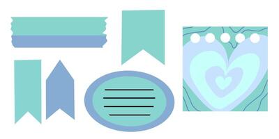 Set of sticky note and tape element for digital journaling on turquoise color. vector