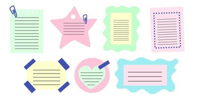 Set of colorful paper with clip and sticky note on isolated background. vector
