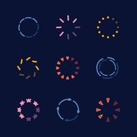 Set of hand drawn circular loading. Symbol of loading process of application web screen. Loading on dark blue background. Upgrade concept. vector