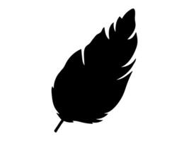 Black Silhouette of Single Feather Isolated on White Background. Concept of Nature Art, Minimalist Design, Elegant Plumage, Graphic Element for Decor, Icon, Wildlife Illustration, Bird Feather vector