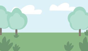 Minimalist Nature Landscape with Trees and Clouds on Green Background. Concept of Simplicity, Outdoor Scenery, Environmental Art, Eco-Friendly Design vector