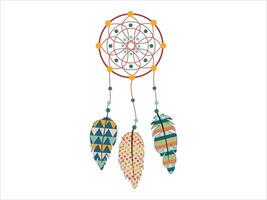 Colorful Dream catcher with Geometric Feather Patterns on White Background. Concept of Native Art, Bohemian Decor, Dreamy Symbol, Cultural Ornament, Ethnic Craft Design Element. vector