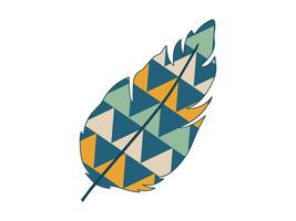 Colorful Geometric Bird Feather Art with Triangular Patterns Isolated on White Background. Concept of Decorative Design Element, Decor, Creative Graphics, Abstract Nature Art, Elegant Plumage vector