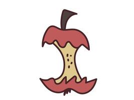 Cartoon Art of Apple Core Isolated on White Background. Simple Doodle of Eaten Apple with Seeds and Red Peel. Concept of Food Waste, Organic Recycling, Minimalist Fruit Design Element, Trash Symbol vector