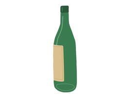 Green empty glass Wine Bottle with Label Illustration Isolated on White Background. Concept of Wine Art, Alcohol Beverage Icon, Beer Bottle, Minimalist Design, Elegant Drink, Graphic Element for Print vector