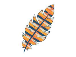 Colorful Feather Illustration with Geometric Stripes in Vibrant Orange and Blue Isolated on White Background. Concept of Artistic Patterns, Modern Design, Nature Art, Abstract Graphics, Bird Feather vector