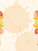 Seamless pattern of glossy tanghulu skewers with mixed fruits on a cream background vector
