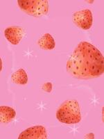 Cute seamless pattern of glossy strawberry tanghulu on a pink background vector