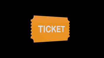 3D Ticket Rotating on a Transparent Background. Seamless Loop. Golden Ticket. 4K video