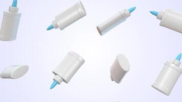 Glue Bottles Falling on a Light Background. White Glue Bottle 3D Animation. 4K video