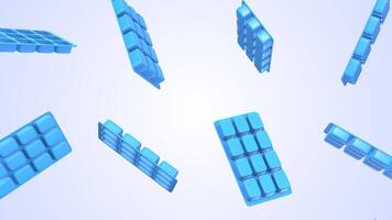 Ice Cube Trays Falling on a Light Background. Blue Ice Cube Tray 3D Animation. 4K video
