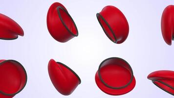 Red Military Berets Falling on a Light Background. Soft Fabric Berets 3D. 4K video