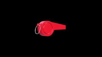 Red Plastic Whistle Rotating on a Transparent Background. Seamless Loop. 4K video