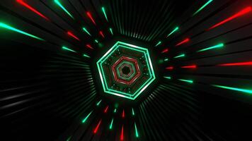 Red and Turquoise Neon Hexagon Futuristic Tunnel Background VJ Loop in 4K video
