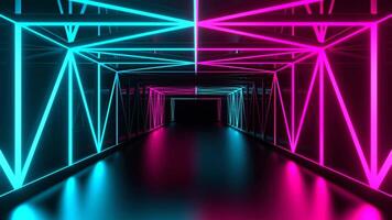 Cyan and Pink Gridded Mirror Corridor Background VJ Loop in 4K video