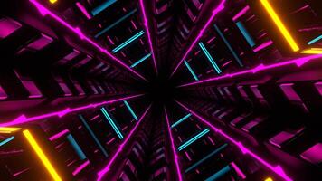 Orange and Cyan and Pink Neon Glow Mirrored Tunnel Background VJ Loop in 4K video