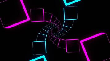 Cyan and Pink Neon Futuristic Spiral Squares Background VJ Loop in 4K video