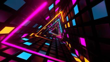 Orange and Pink and Cyan Neon Triangle Tunnel Background VJ Loop in 4K video
