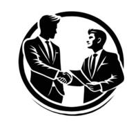 Two men shaking hands in a circle logo vector