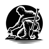 A man digging in the dirt with a shovel vector