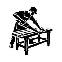 A man is working on a table with a saw vector