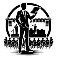 A man in a suit is standing in front of a podium vector