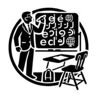 A black and white image of a man standing in front of a blackboard vector