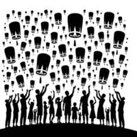 People holding lanterns in the air vector