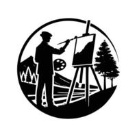 A man is painting on an easel in a circle vector