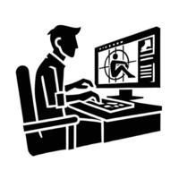 A man is sitting at a computer and playing a game vector