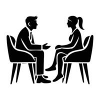 A man and woman sitting in chairs talking to each other vector