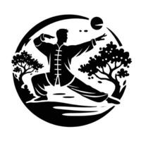A man in a karate stance with a tree in the background vector